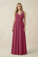 V - Neck A - Line Bridesmaid Dress with Back Bow in Desert Rose - SHE IS ME Bridesmaid Dresses