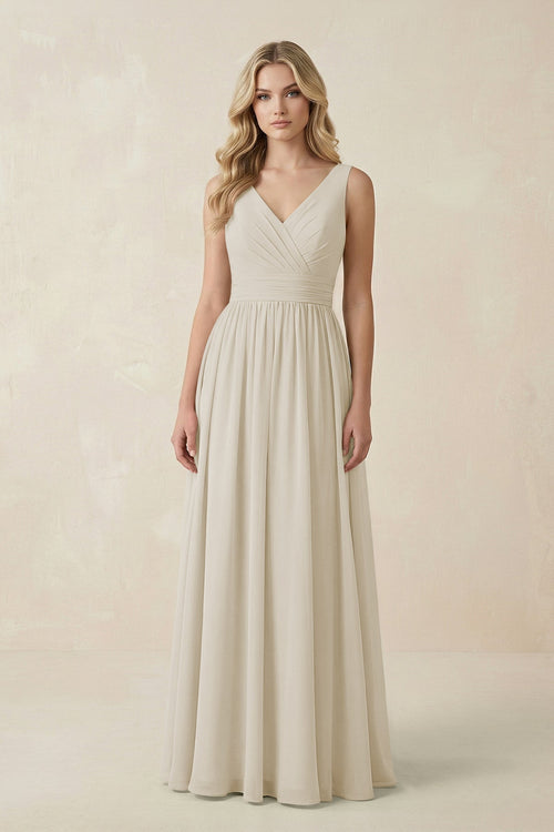 V - Neck A - Line Bridesmaid Dress with Back Bow in Dove Gray - SHE IS ME Bridesmaid Dresses