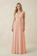 V - Neck A - Line Bridesmaid Dress with Back Bow in English Rose - SHE IS ME Bridesmaid Dresses