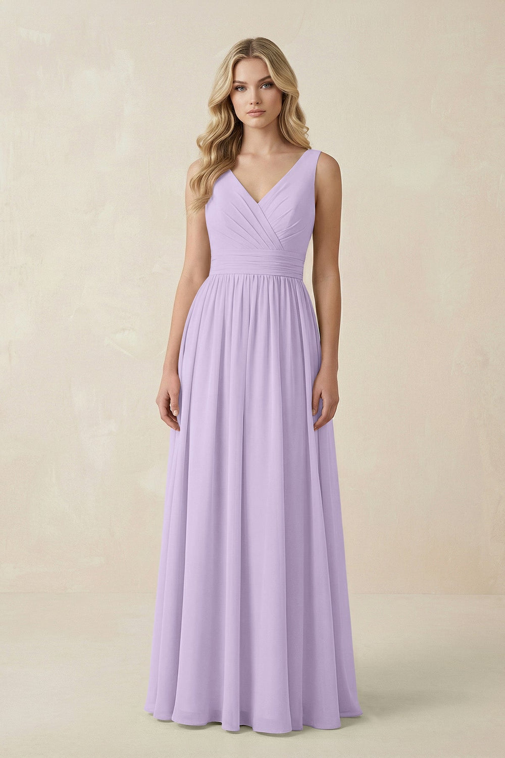 V - Neck A - Line Bridesmaid Dress with Back Bow in Lavender - SHE IS ME Bridesmaid Dresses