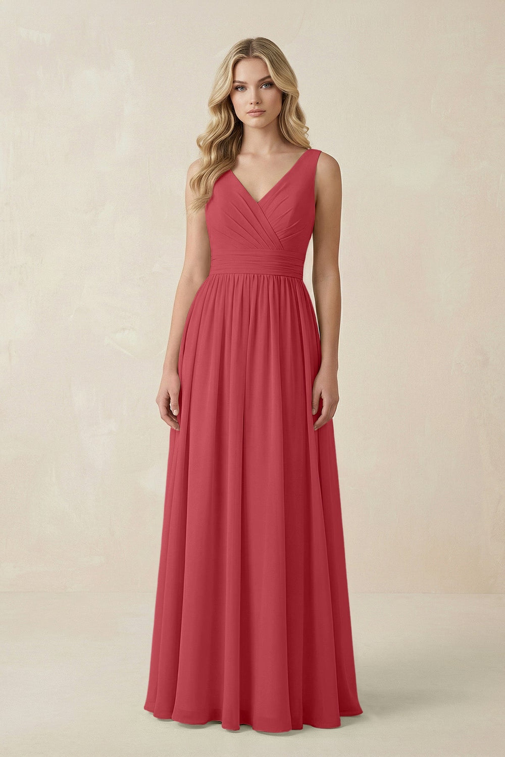 V - Neck A - Line Bridesmaid Dress with Back Bow in Merlot - SHE IS ME Bridesmaid Dresses