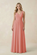 V - Neck A - Line Bridesmaid Dress with Back Bow in Mulberry - SHE IS ME Bridesmaid Dresses
