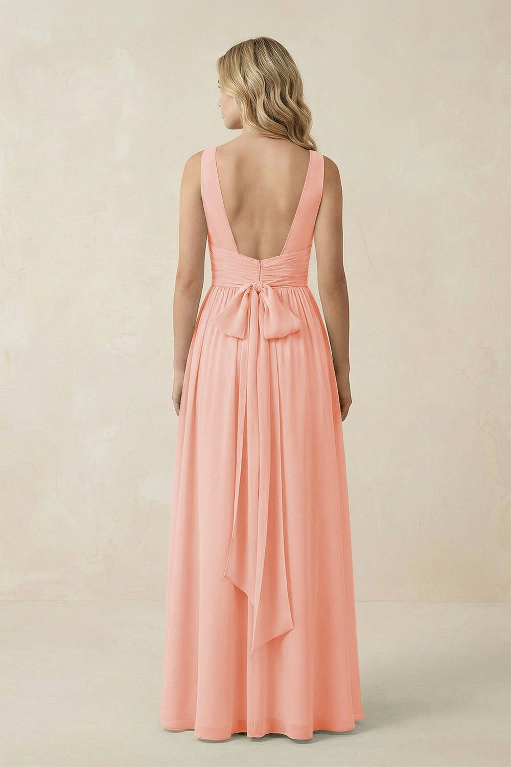 V - Neck A - Line Bridesmaid Dress with Back Bow in Rose Petal - SHE IS ME Bridesmaid Dresses