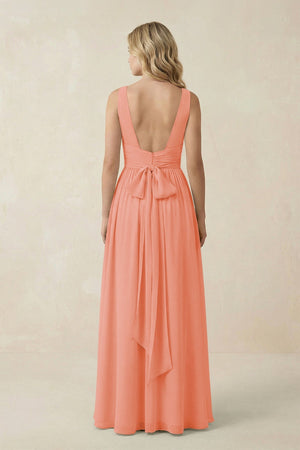 V - Neck A - Line Bridesmaid Dress with Back Bow in Rosette - SHE IS ME Bridesmaid Dresses