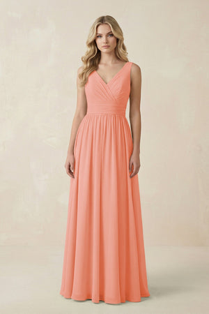 V - Neck A - Line Bridesmaid Dress with Back Bow in Rosette - SHE IS ME Bridesmaid Dresses