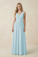 V - Neck A - Line Bridesmaid Dress with Back Bow in Sky Blue - SHE IS ME Bridesmaid Dresses