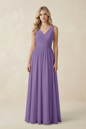 V - Neck A - Line Bridesmaid Dress with Back Bow in Tahiti - SHE IS ME Bridesmaid Dresses