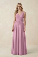 V - Neck A - Line Bridesmaid Dress with Back Bow in Vintage Mauve - SHE IS ME Bridesmaid Dresses