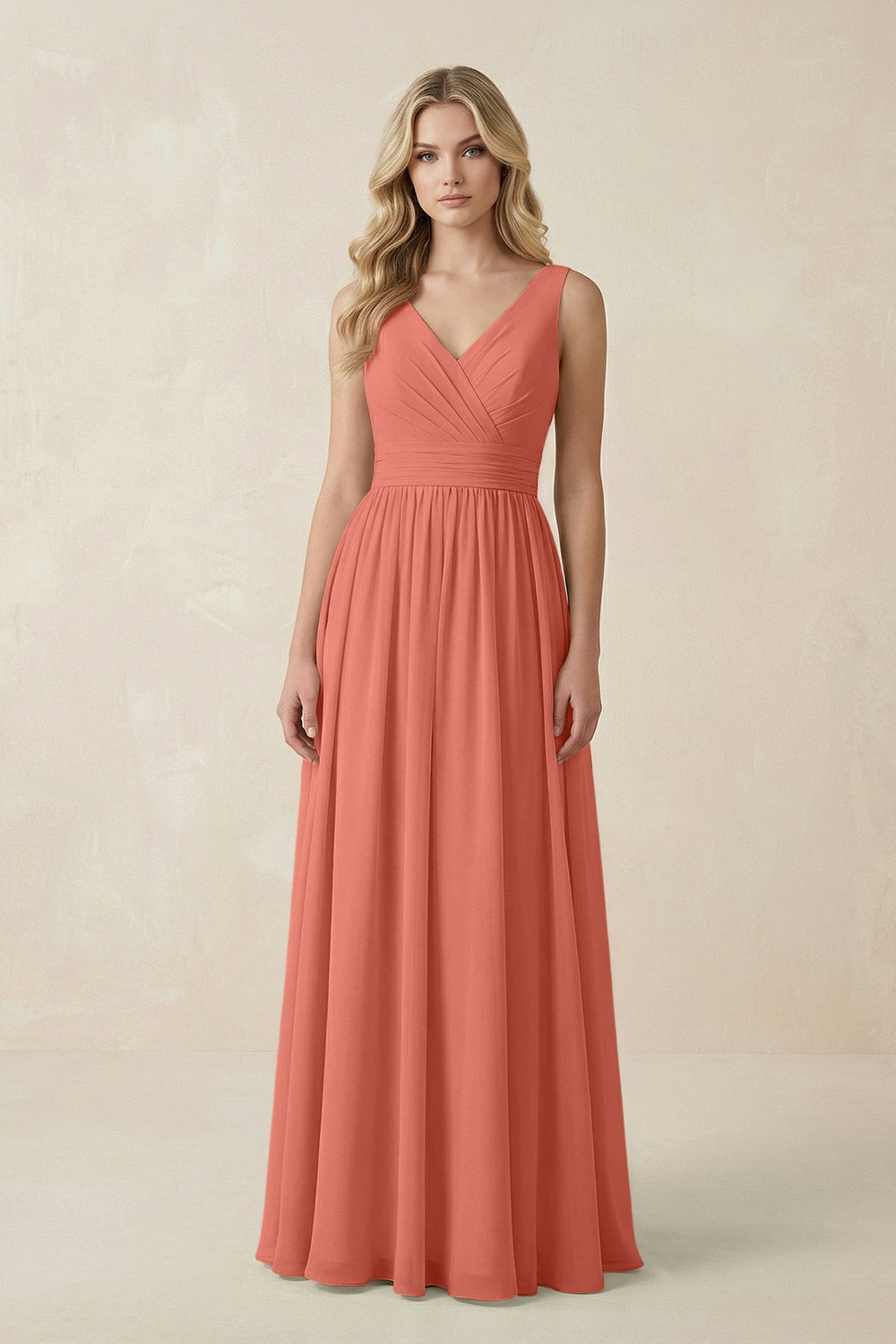 V - Neck A - Line Bridesmaid Dress with Back Bow in Wild Rose - SHE IS ME Bridesmaid Dresses