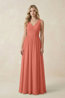 V - Neck A - Line Bridesmaid Dress with Back Bow in Wild Rose - SHE IS ME Bridesmaid Dresses
