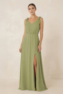 V-Neck A-Line Chiffon Bridesmaid Dress in Moss Green - SHE IS ME BRIDESMAID DRESSES