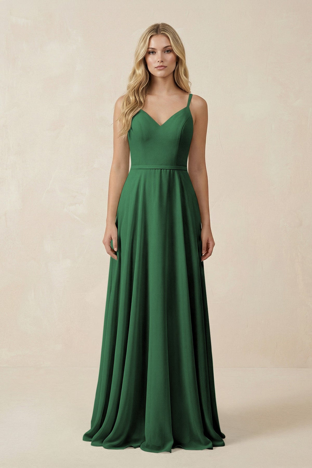 V - Neck A - Line Chiffon Bridesmaid Dress with Crisscross Back in Dark Green - SHE IS ME Bridesmaid Dresses