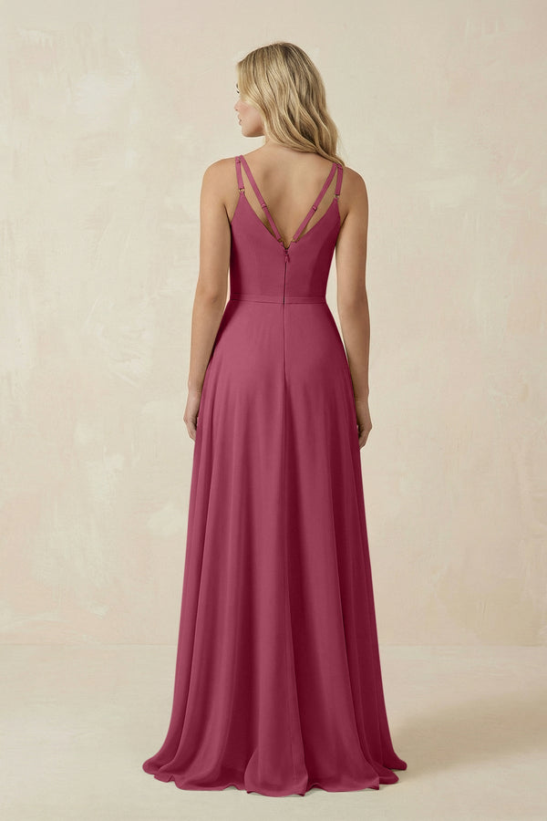 V - Neck A - Line Chiffon Bridesmaid Dress with Crisscross Back in Desert Rose - SHE IS ME Bridesmaid Dresses