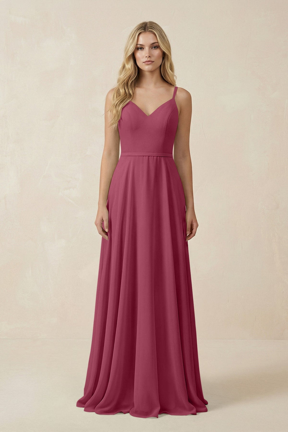 V - Neck A - Line Chiffon Bridesmaid Dress with Crisscross Back in Desert Rose - SHE IS ME Bridesmaid Dresses