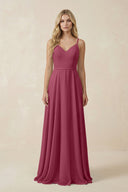 V - Neck A - Line Chiffon Bridesmaid Dress with Crisscross Back in Desert Rose - SHE IS ME Bridesmaid Dresses