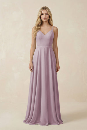 V - Neck A - Line Chiffon Bridesmaid Dress with Crisscross Back in Dusk - SHE IS ME Bridesmaid Dresses