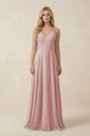 V - Neck A - Line Chiffon Bridesmaid Dress with Crisscross Back in Dusty Rose - SHE IS ME Bridesmaid Dresses