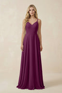 V - Neck A - Line Chiffon Bridesmaid Dress with Crisscross Back in Fig - SHE IS ME Bridesmaid Dresses