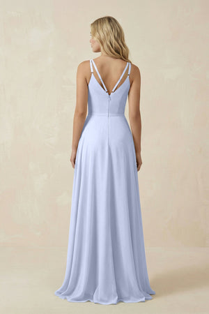 V - Neck A - Line Chiffon Bridesmaid Dress with Crisscross Back in Ice - SHE IS ME Bridesmaid Dresses