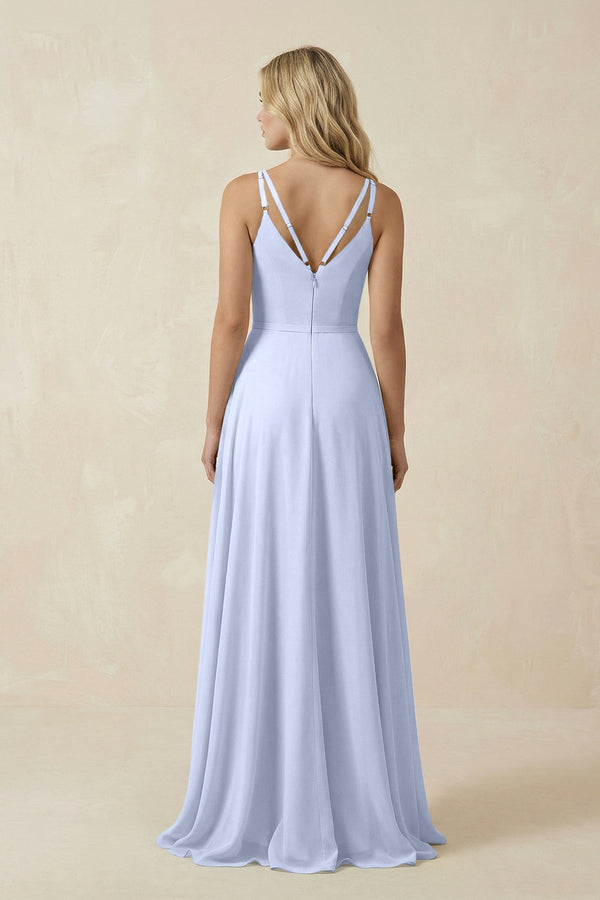 V - Neck A - Line Chiffon Bridesmaid Dress with Crisscross Back in Ice - SHE IS ME Bridesmaid Dresses