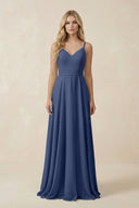 V - Neck A - Line Chiffon Bridesmaid Dress with Crisscross Back in Navy - SHE IS ME Bridesmaid Dresses