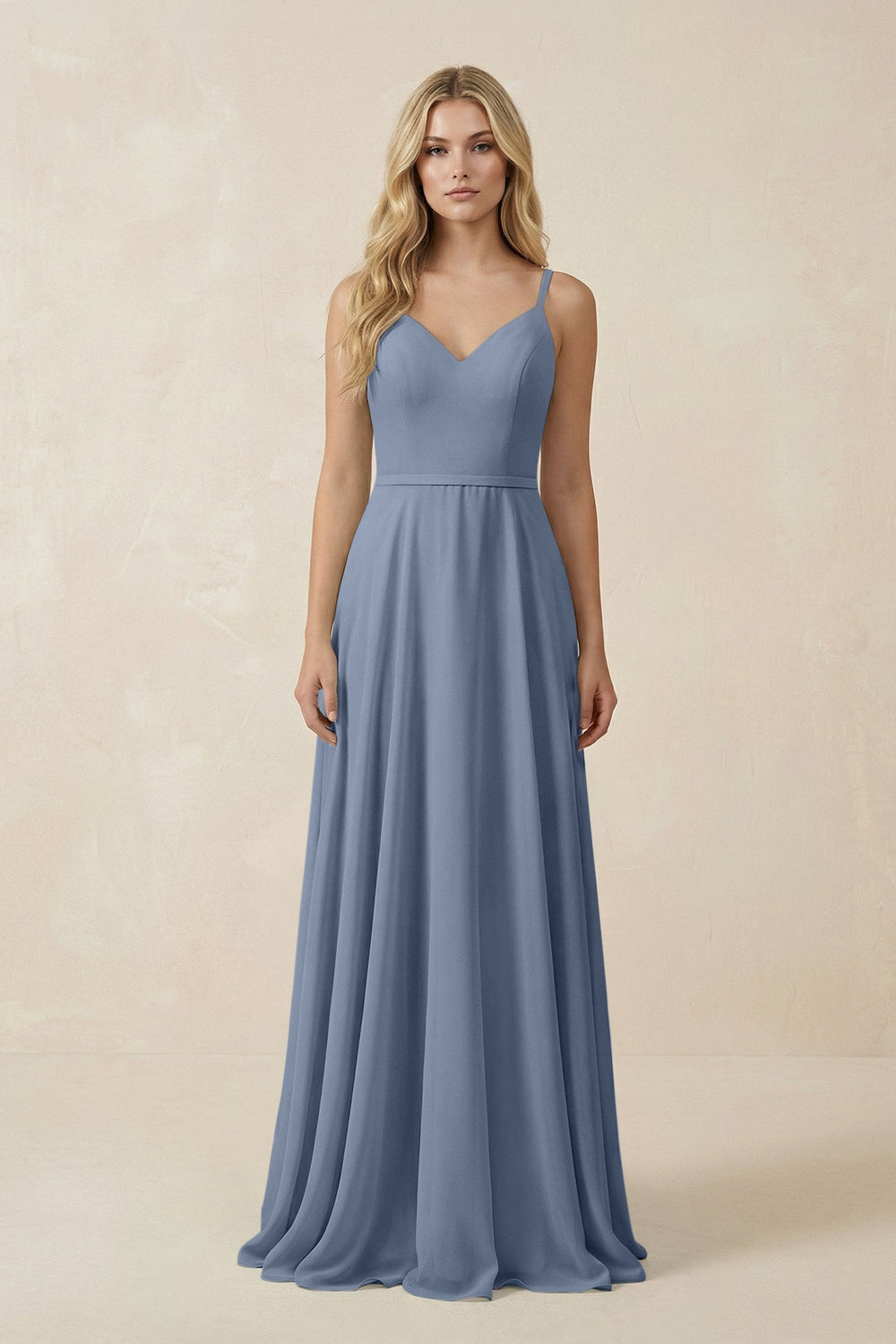 V - Neck A - Line Chiffon Bridesmaid Dress with Crisscross Back in Neptune - SHE IS ME Bridesmaid Dresses