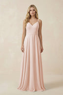 V - Neck A - Line Chiffon Bridesmaid Dress with Crisscross Back in Pale Blush - SHE IS ME Bridesmaid Dresses