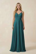 V - Neck A - Line Chiffon Bridesmaid Dress with Crisscross Back in Pine - SHE IS ME Bridesmaid Dresses