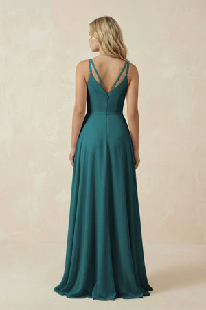 V - Neck A - Line Chiffon Bridesmaid Dress with Crisscross Back in Pine - SHE IS ME Bridesmaid Dresses