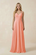V - Neck A - Line Chiffon Bridesmaid Dress with Crisscross Back in Rosette - SHE IS ME Bridesmaid Dresses