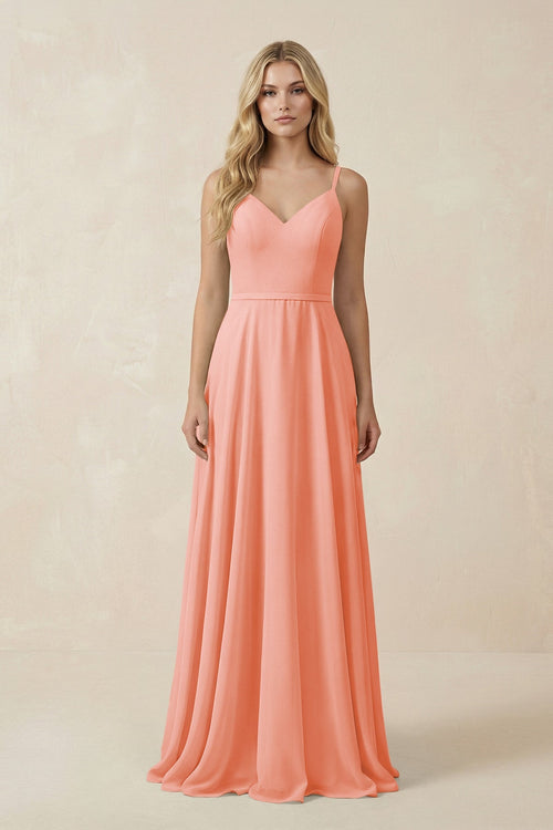V - Neck A - Line Chiffon Bridesmaid Dress with Crisscross Back in Rosette - SHE IS ME Bridesmaid Dresses