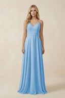V - Neck A - Line Chiffon Bridesmaid Dress with Crisscross Back in Steel Blue - SHE IS ME Bridesmaid Dresses