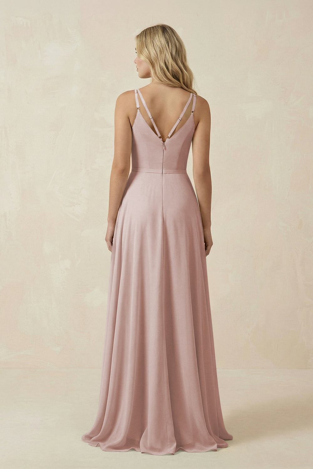 V - Neck A - Line Chiffon Bridesmaid Dress with Crisscross Back in Toffee - SHE IS ME Bridesmaid Dresses
