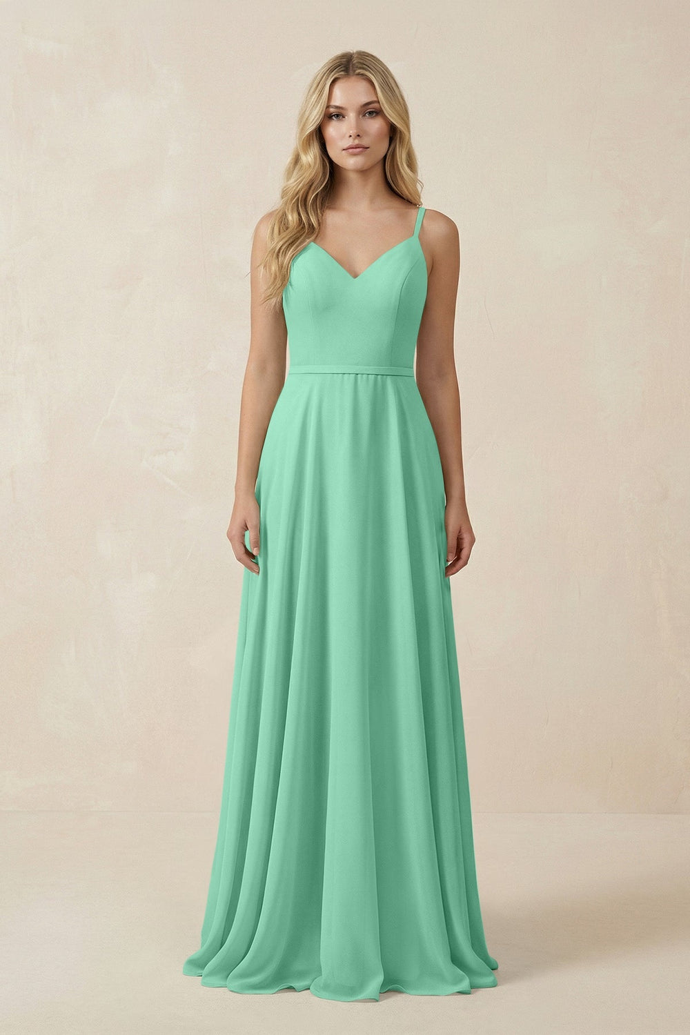 V - Neck A - Line Chiffon Bridesmaid Dress with Crisscross Back in Turquoise - SHE IS ME Bridesmaid Dresses