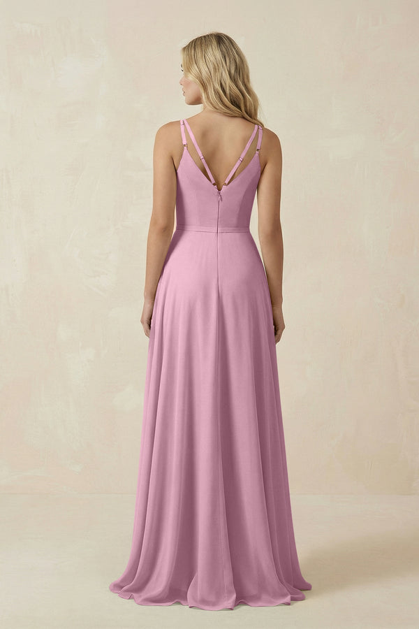 V - Neck A - Line Chiffon Bridesmaid Dress with Crisscross Back in Vintage Mauve - SHE IS ME Bridesmaid Dresses