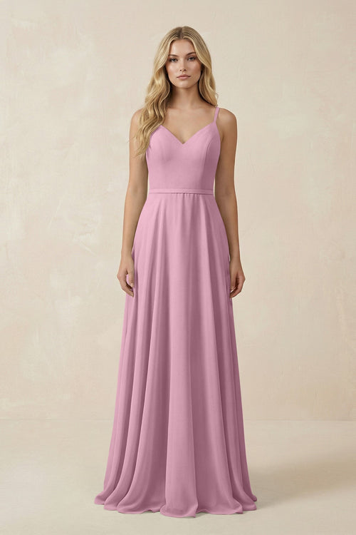 V - Neck A - Line Chiffon Bridesmaid Dress with Crisscross Back in Vintage Mauve - SHE IS ME Bridesmaid Dresses