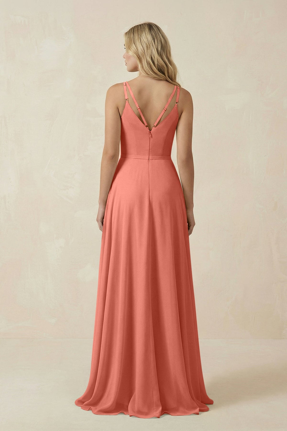 V - Neck A - Line Chiffon Bridesmaid Dress with Crisscross Back in Wild Rose - SHE IS ME Bridesmaid Dresses