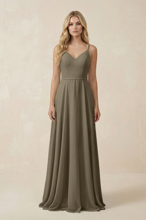 V - Neck A - Line Chiffon Bridesmaid Dress with Crisscross Back in Willow Green - SHE IS ME Bridesmaid Dresses