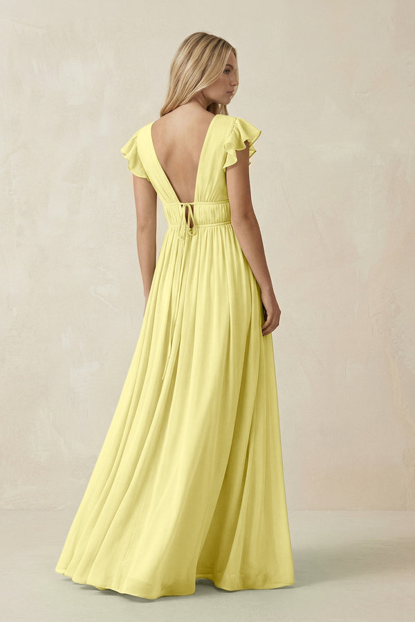 V - Neck A - Line Chiffon Cap Sleeves Bridesmaid Dress in Buttercup - SHE IS ME Bridesmaid Dresses