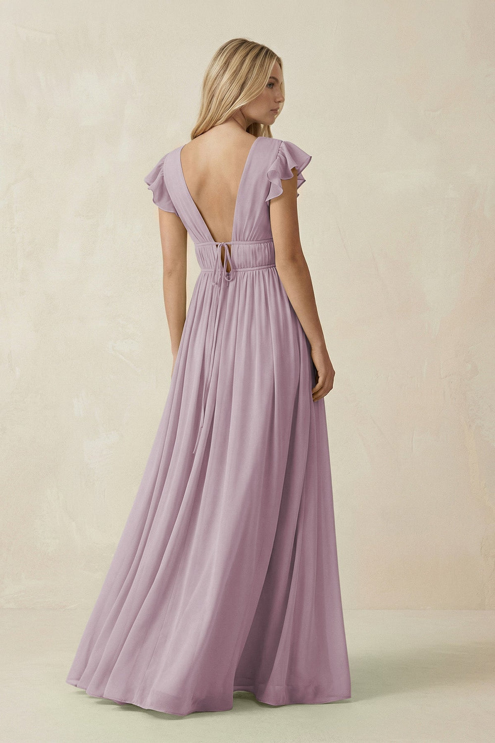 V - Neck A - Line Chiffon Cap Sleeves Bridesmaid Dress in Dusk - SHE IS ME Bridesmaid Dresses
