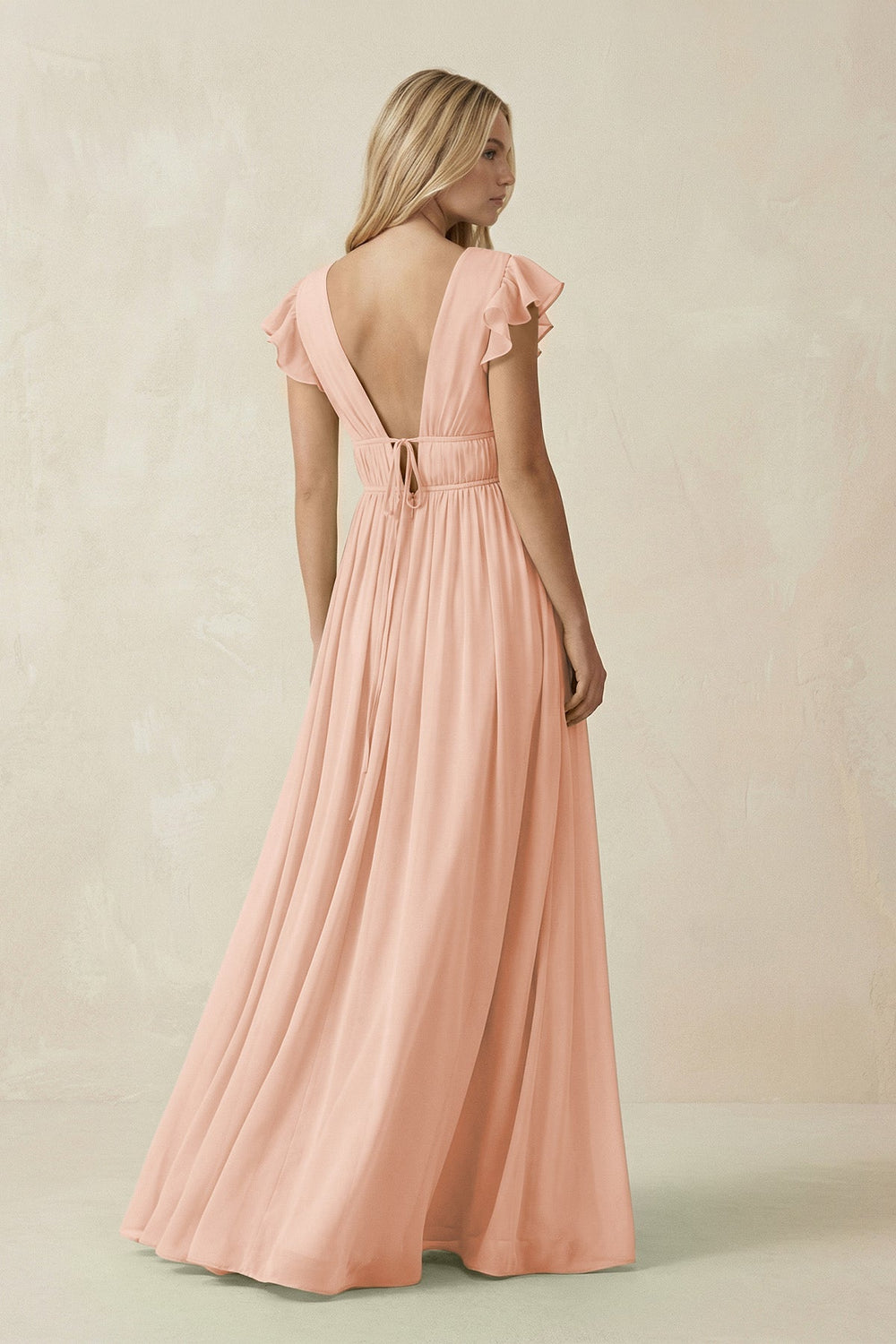 V - Neck A - Line Chiffon Cap Sleeves Bridesmaid Dress in English Rose - SHE IS ME Bridesmaid Dresses