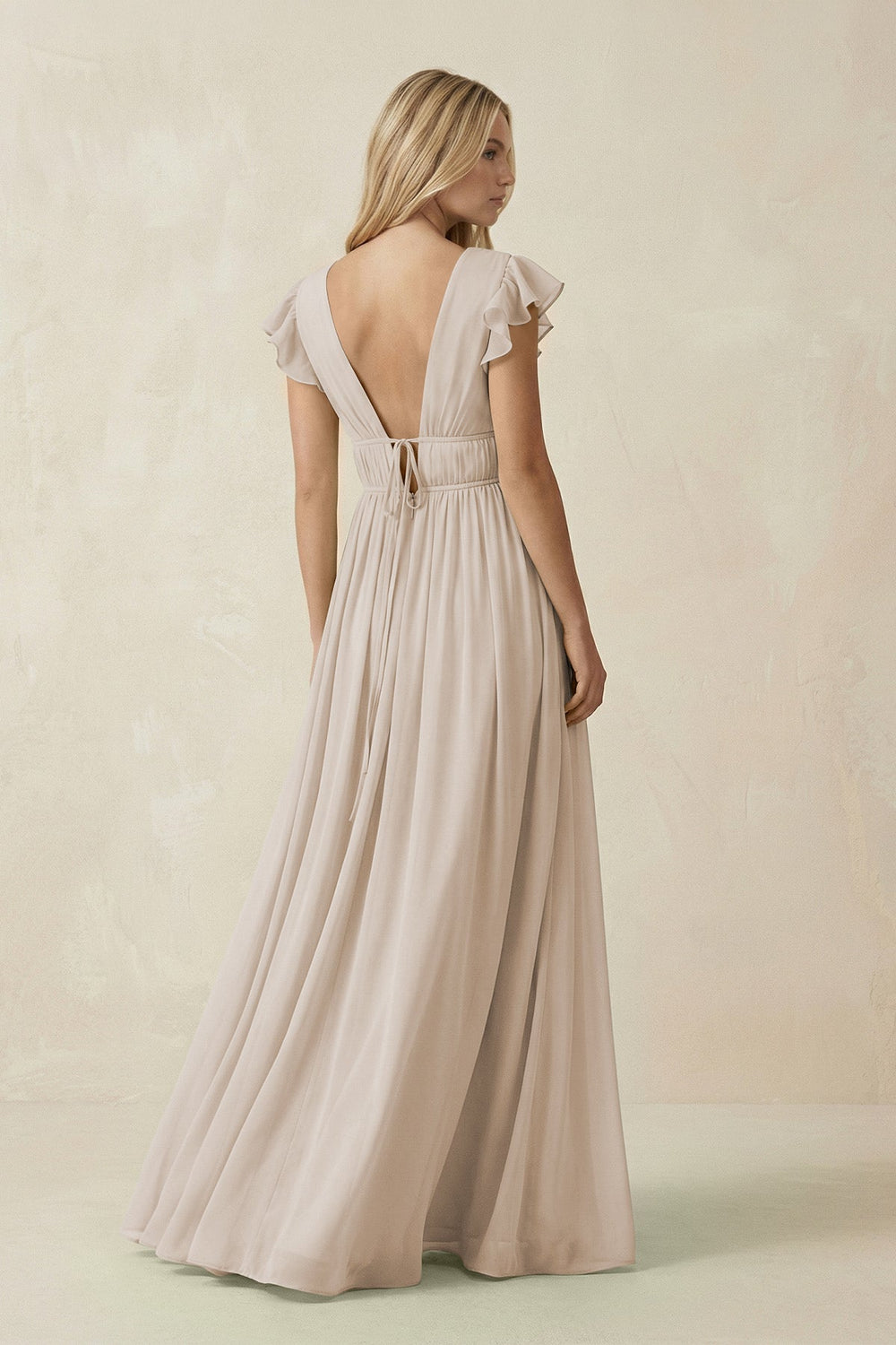 V - Neck A - Line Chiffon Cap Sleeves Bridesmaid Dress in Frost - SHE IS ME Bridesmaid Dresses