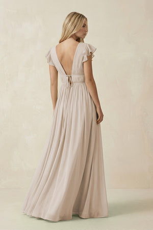 V - Neck A - Line Chiffon Cap Sleeves Bridesmaid Dress in Frost - SHE IS ME Bridesmaid Dresses