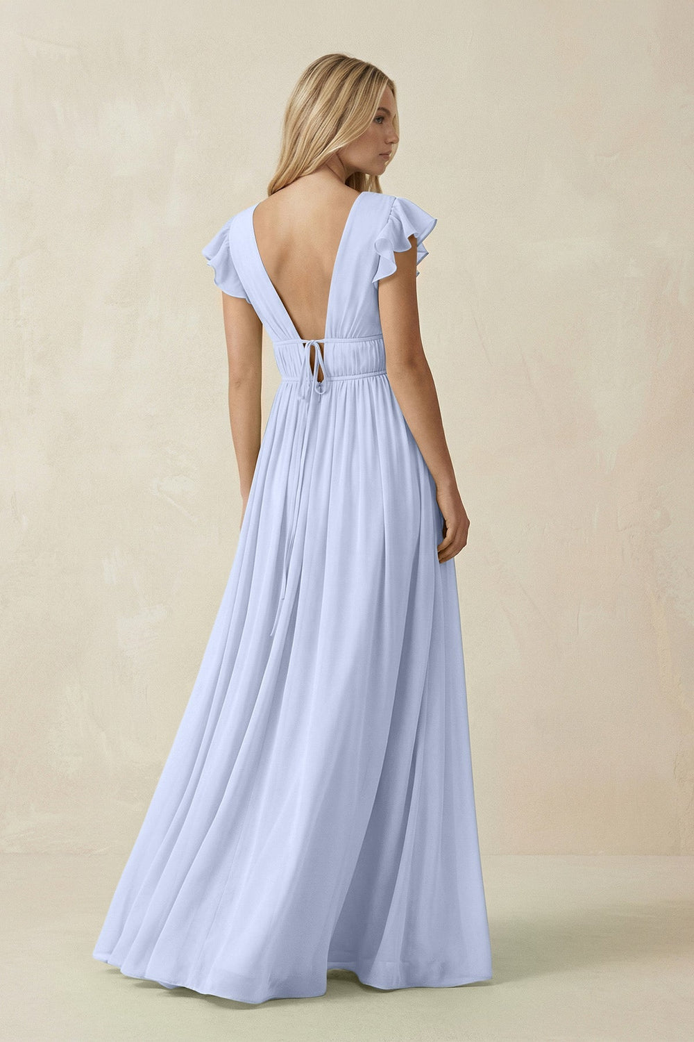 V - Neck A - Line Chiffon Cap Sleeves Bridesmaid Dress in Ice - SHE IS ME Bridesmaid Dresses