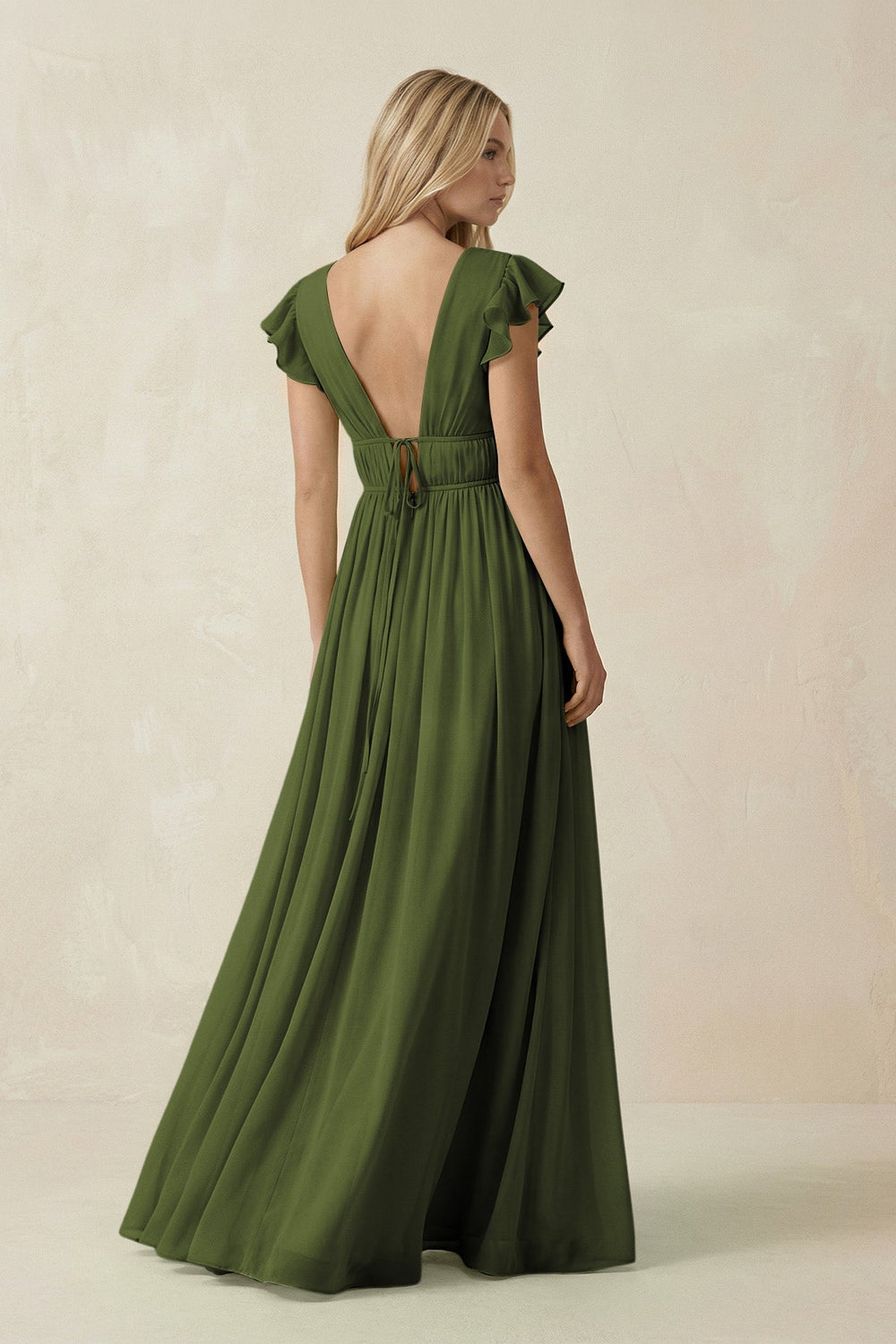 V - Neck A - Line Chiffon Cap Sleeves Bridesmaid Dress in Willow Green - SHE IS ME Bridesmaid Dresses