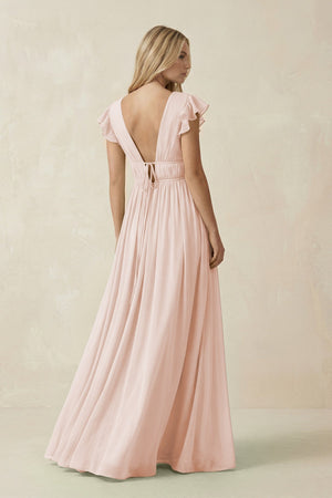 V - Neck A - Line Chiffon Cap Sleeves Bridesmaid Dress in Pale Blush - SHE IS ME Bridesmaid Dresses
