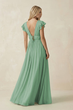 V - Neck A - Line Chiffon Cap Sleeves Bridesmaid Dress in Sea Glass - SHE IS ME Bridesmaid Dresses