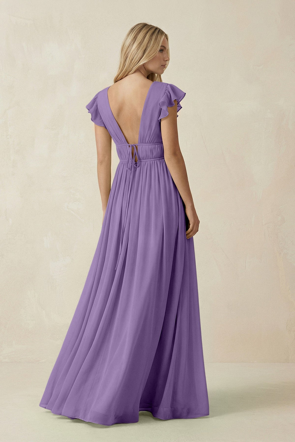 V - Neck A - Line Chiffon Cap Sleeves Bridesmaid Dress in Tahiti - SHE IS ME Bridesmaid Dresses
