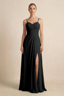V - Neck A - Line Chiffon Pleated Bridesmaid Dress in Black - SHE IS ME Bridesmaid Dresses