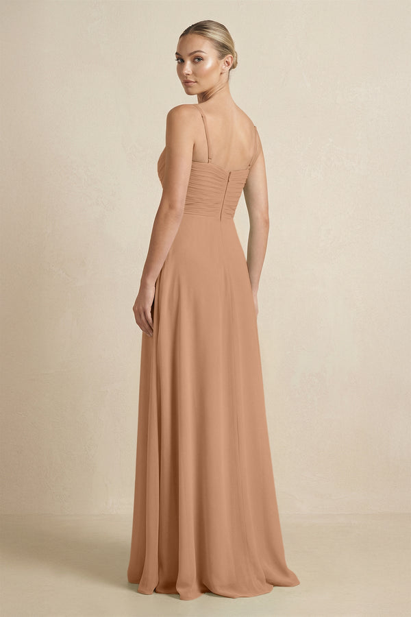 V - Neck A - Line Chiffon Pleated Bridesmaid Dress in Bronzer - SHE IS ME Bridesmaid Dresses